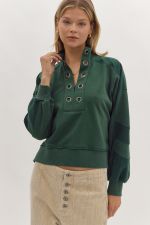 Solid LS Grommet Cropped Sweater