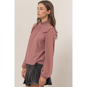 Lurex Mesh Ruffle Blouse