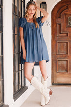 Denim Square Neck Babydoll Dress w/ Pockets