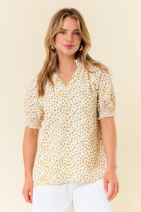 Jacquard Dot Print Short Sleeve Blouse