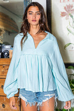 Puff Sleeve Collared Flowy Babydoll Top