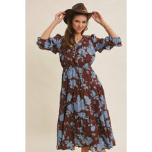 Dreamy Jacquard Floral Midi Dress w/ Statement Sleave