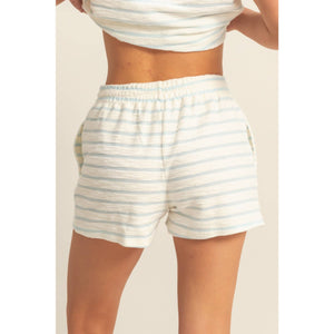DZ25C100-Striped Drawstring Waist Shorts: BLACK/CREAM / S-M-L(2-2-2)