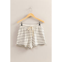 DZ25C100-Striped Drawstring Waist Shorts: BLACK/CREAM / S-M-L(2-2-2)