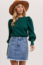 Bubble Sleeved Sweater Knit Top - Green