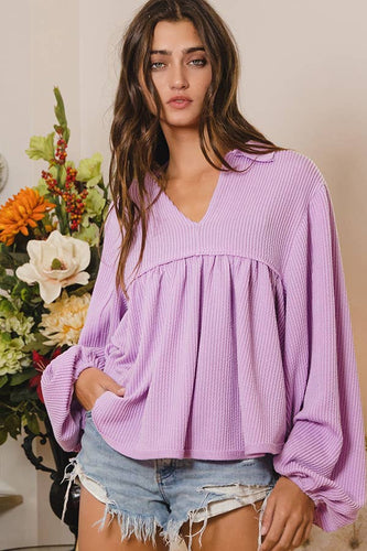 Collared Split Neck Pleating Top