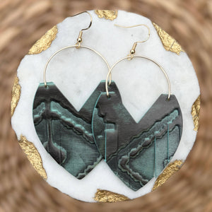 Glam Hoops - Turquoise Embossed - Leather Earrings