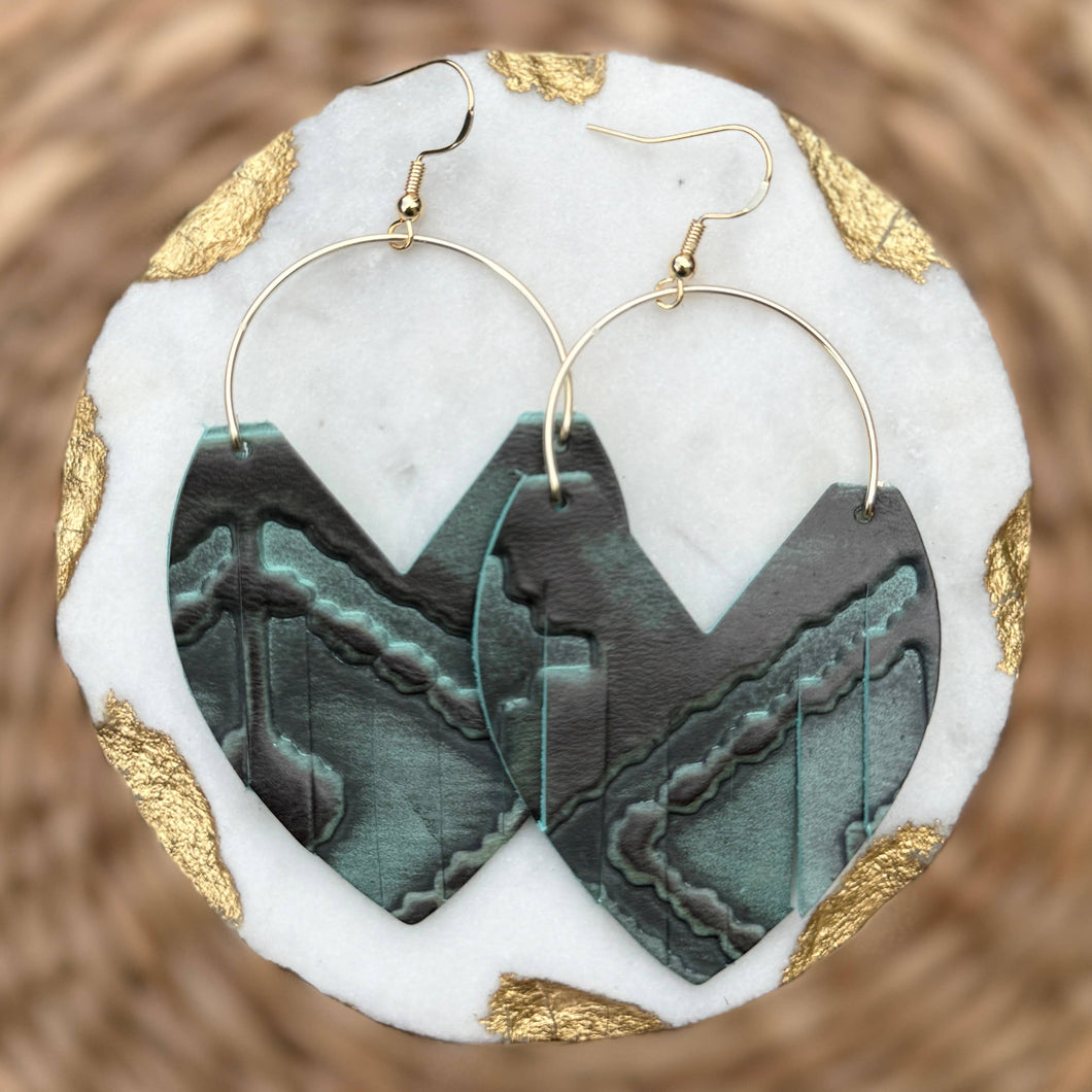 Glam Hoops - Turquoise Embossed - Leather Earrings