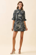 Floral Print High Neck Ruffle Trim Mini Dress