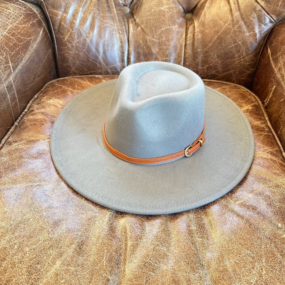 Wide Brim Vegan Felt Rancher Hat with Braid Leather - Grey