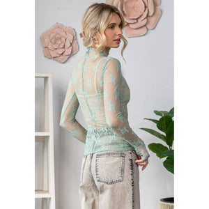 Lace Long Sleeve See Through Top: Sage / M