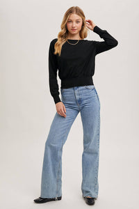 Round Neck Waist Band Knit Pullover Top