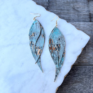 Wings of an Angel - Turquoise Driftwood - Leather Earrings