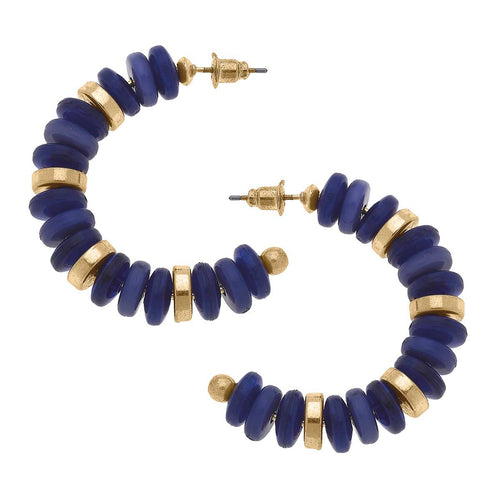 Peyton Beaded Resin Hoop Earrings in Navy