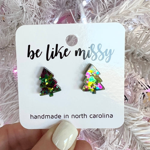 Acrylic Glitter Christmas Tree Studs