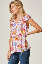 Floral Blouse with Ruffled Capped Sleeves