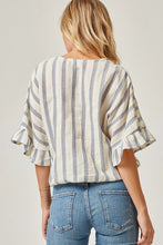 Striped Surplice Woven Top with Ruffle Sleeves
