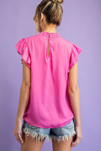 Smocked Mock Neck Blouse with Ruffle Sleeves PINK