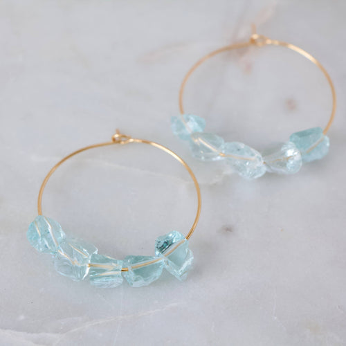 Aquamarine Quartz Nugget Hoop Earrings: Aquamarine Quartz