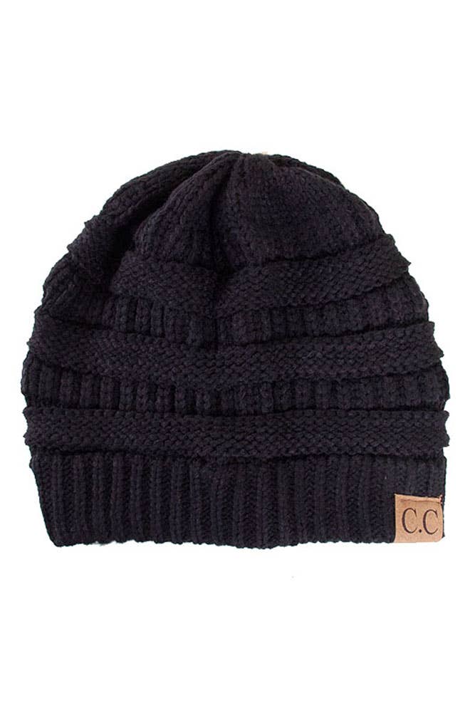 C.C Ribbed Knit Solid Color Beanie BLACK