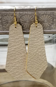 Matte Gold Textured Oblong Diamond Leather Earrings