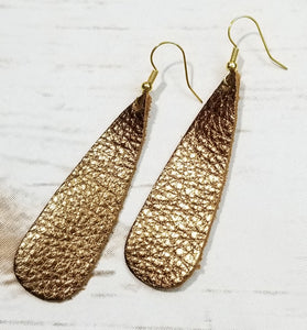 Bronze Shimmer Textured Oblong Teardrop Leather Earrings