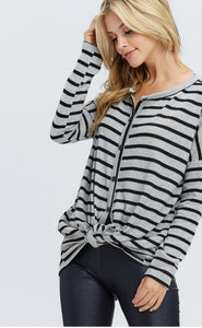 *FINAL SALE* Front Self Tie Knot Striped Top