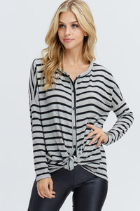 *FINAL SALE* Front Self Tie Knot Striped Top