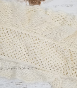 Knitted Ruffle Detail 3-Layer Scalloped Fringe Scarf (Ivory)