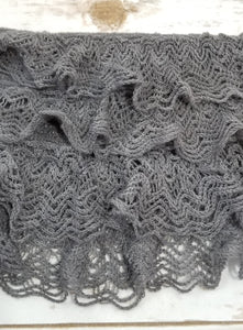 Knitted Ruffle Detail 3-Layer Scalloped Fringe Scarf (Gray)