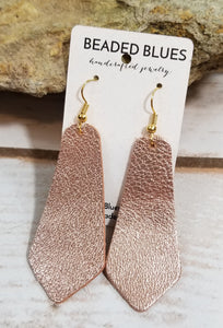 Rose Gold Shimmer Oblong Diamond Leather Earrings