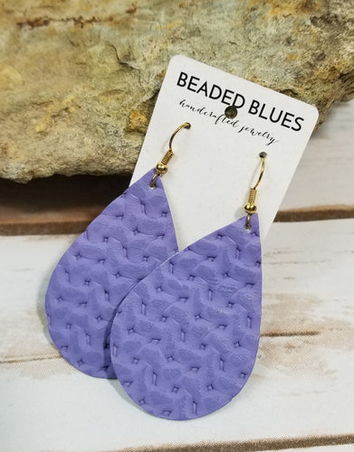 Lavender Textured Teardrop Leather Earrings