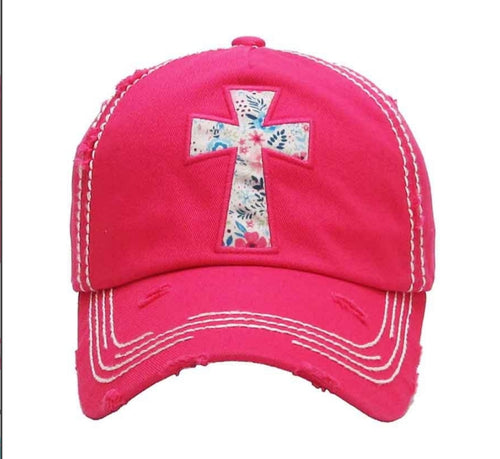 Floral Cross Vintage Baseball Cap