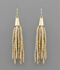Gold Glass Beaded Tassel Earrings