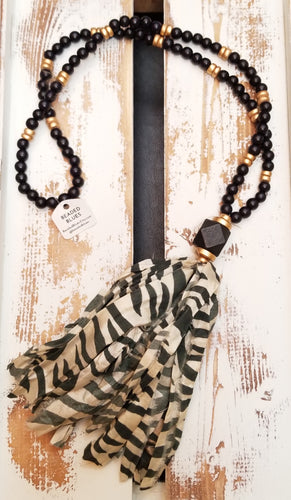 Sari Silk Tassel Necklace (Zebra/Black)