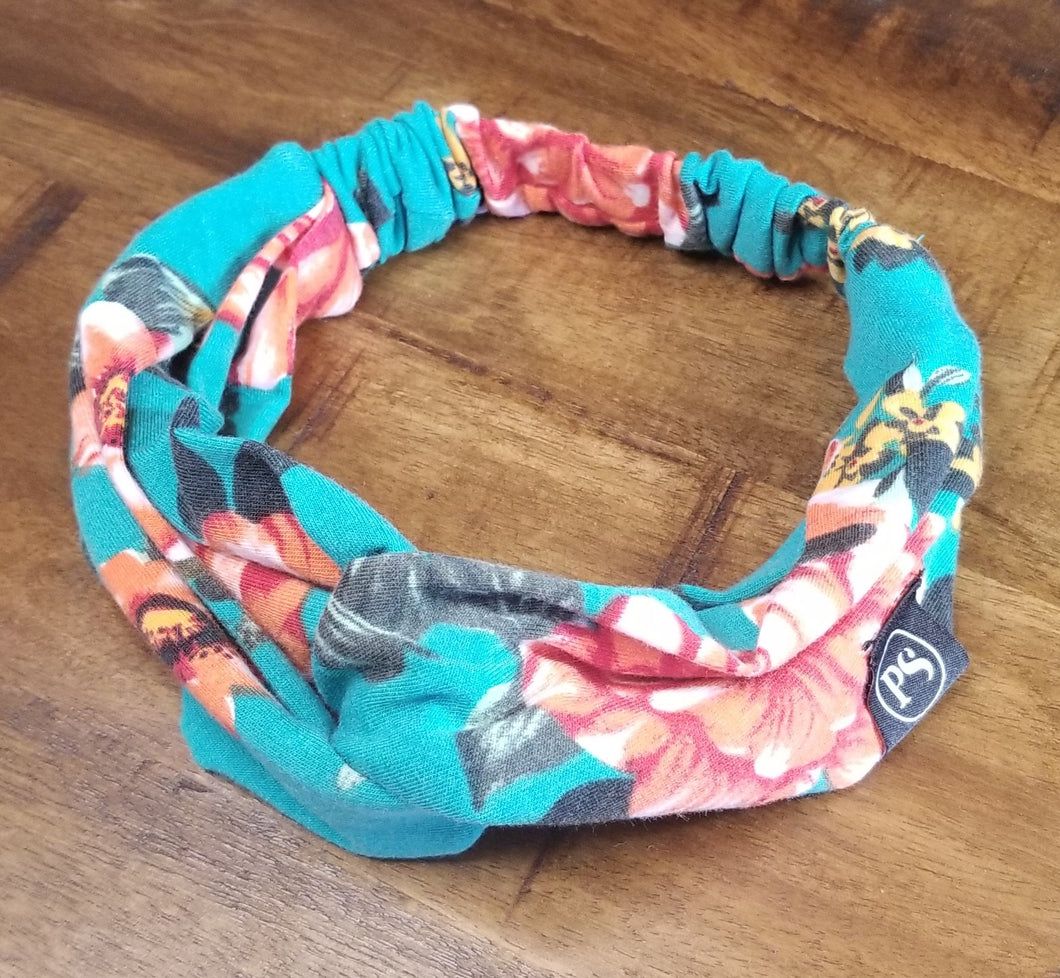 Printed Knot Headband (Teal Floral)