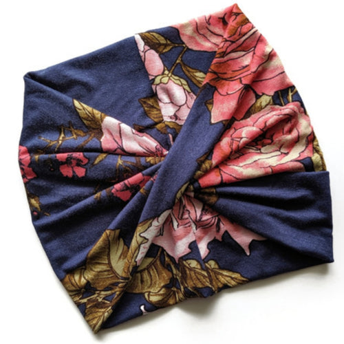 Navy Floral Women's Wide Headband