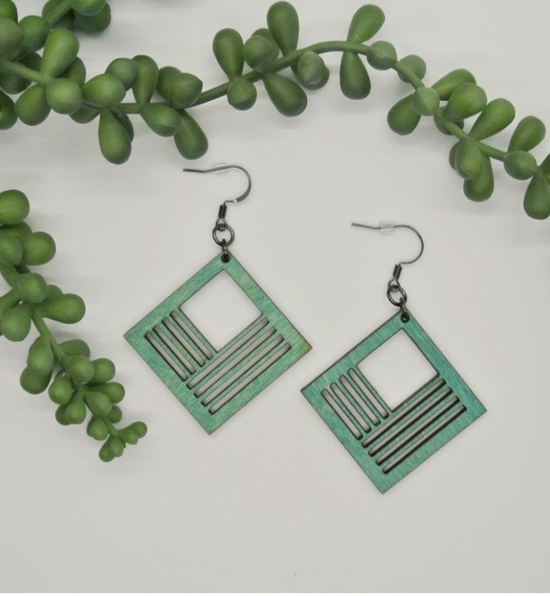 PP Square Cut Out Wood Earrings