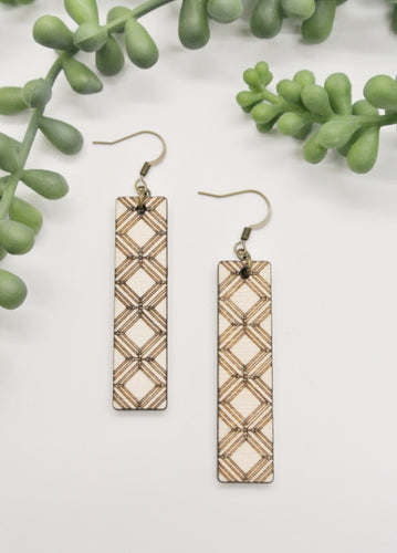 PP Rectangle Plaid Engraved Earrings