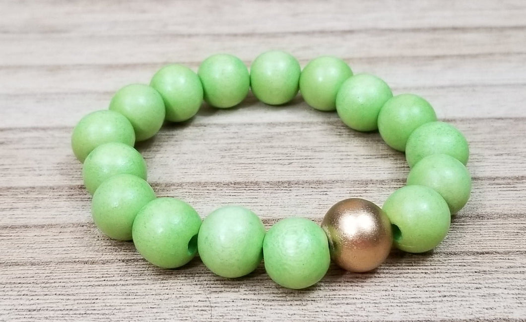Lime Green Wood Bracelet w/ Gold Accent