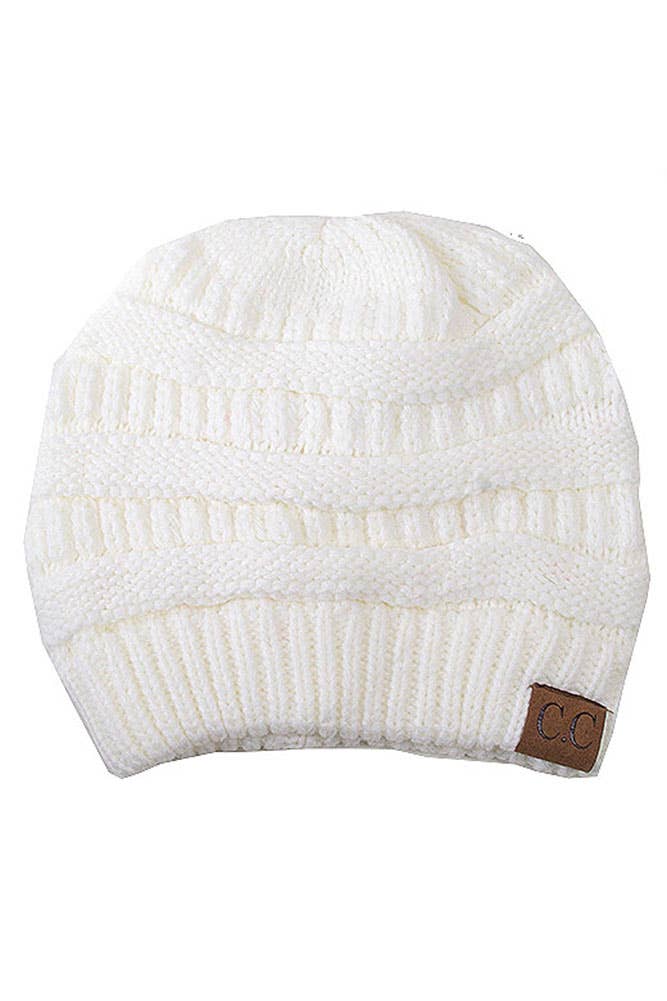 C.C Ribbed Knit Solid Color Beanie IVORY