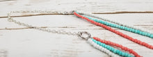 Coral, Turquoise and White Triple Strand Beaded Necklace
