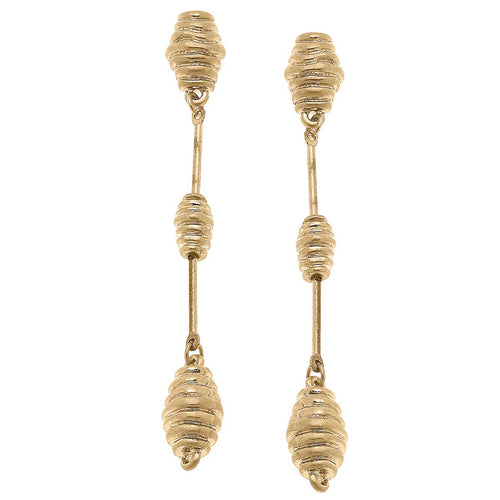 Lilith Beehive Drop Earrings in Worn Gold