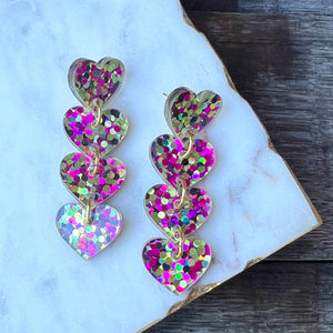 Valentine's Day Earrings - Pink Dots Cascading Hearts