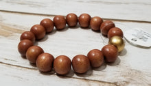 Brown Chunky Wood Bracelet w/ Gold Accent