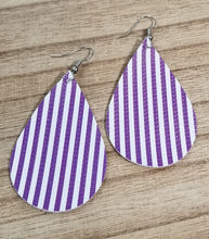 Purple/White Striped Teardrop Leather Earrings