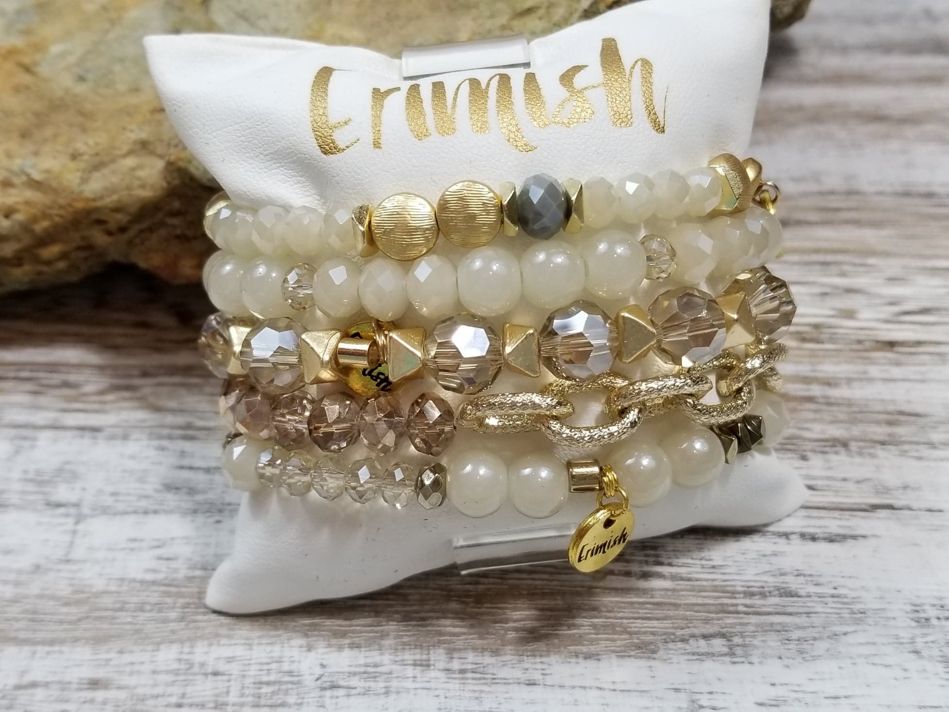 ERIMISH 5pc Beaded AURORA Bracelet Set – Silver Accents
