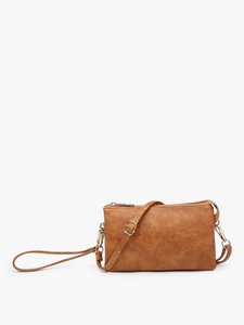 Riley Monogrammable 3 Compartment Crossbody/Wristlet: Saddle