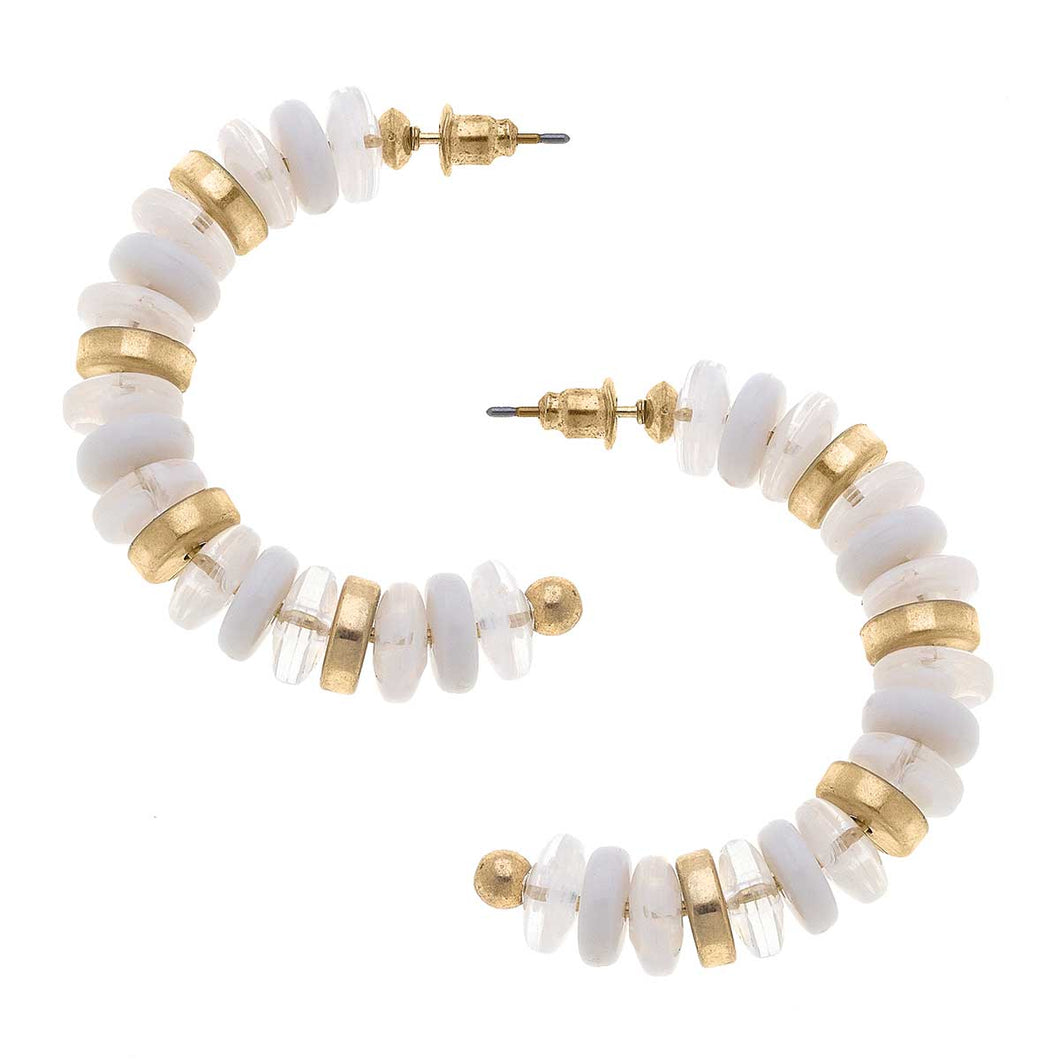 Peyton Beaded Resin Hoop Earrings in White