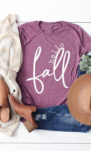 Hello Fall Graphic Tee (Heather Plum)